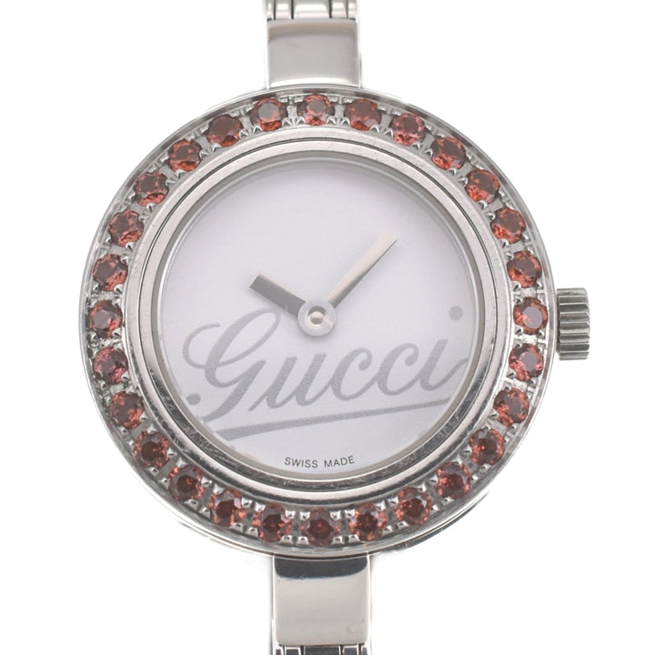 GUCCI 105 Garnet Bezel Bangle white Dial Quartz Ladies
 Watch L#139472
