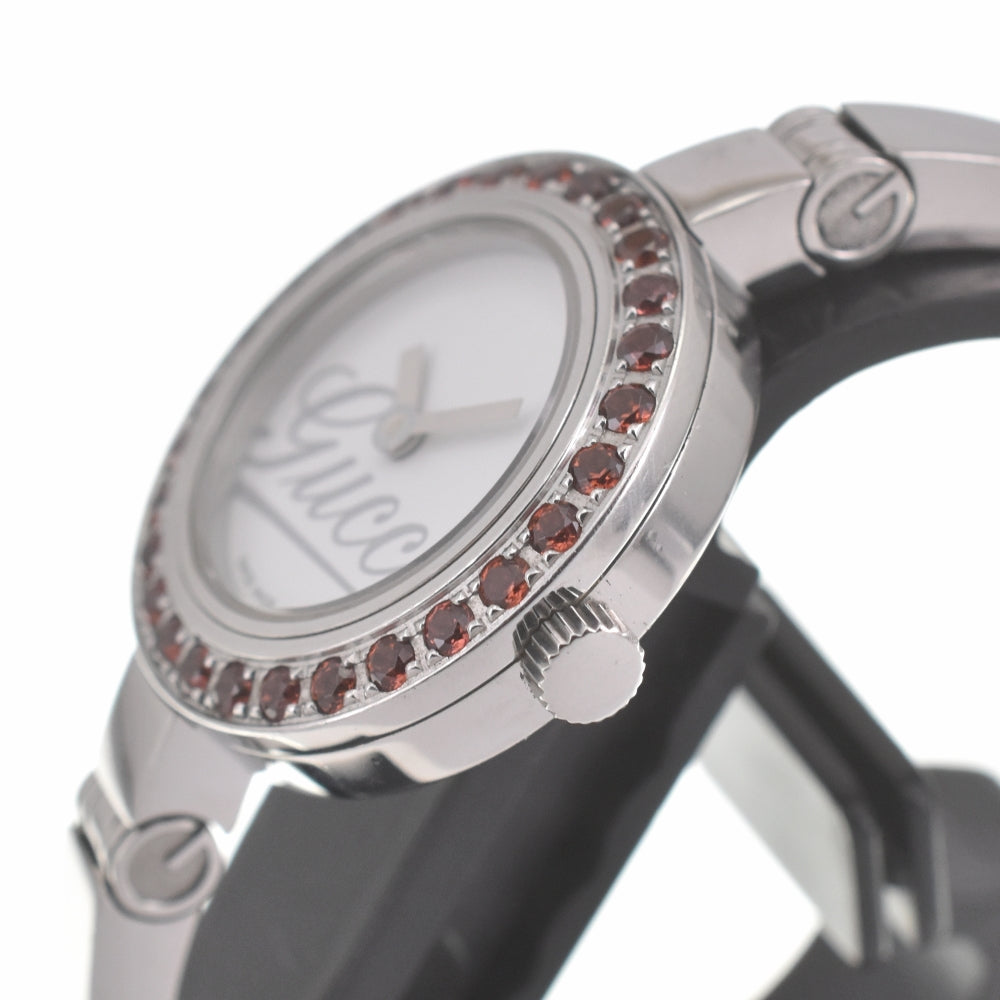 GUCCI 105 Garnet Bezel Bangle white Dial Quartz Ladies
 Watch L#139472