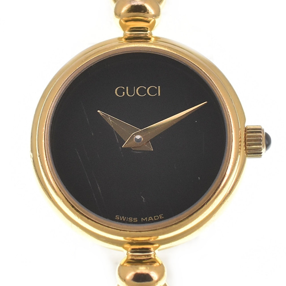GUCCI Bangle 2700.2.L Gold Plated black Dial Quartz Ladies
 Watch K#139481