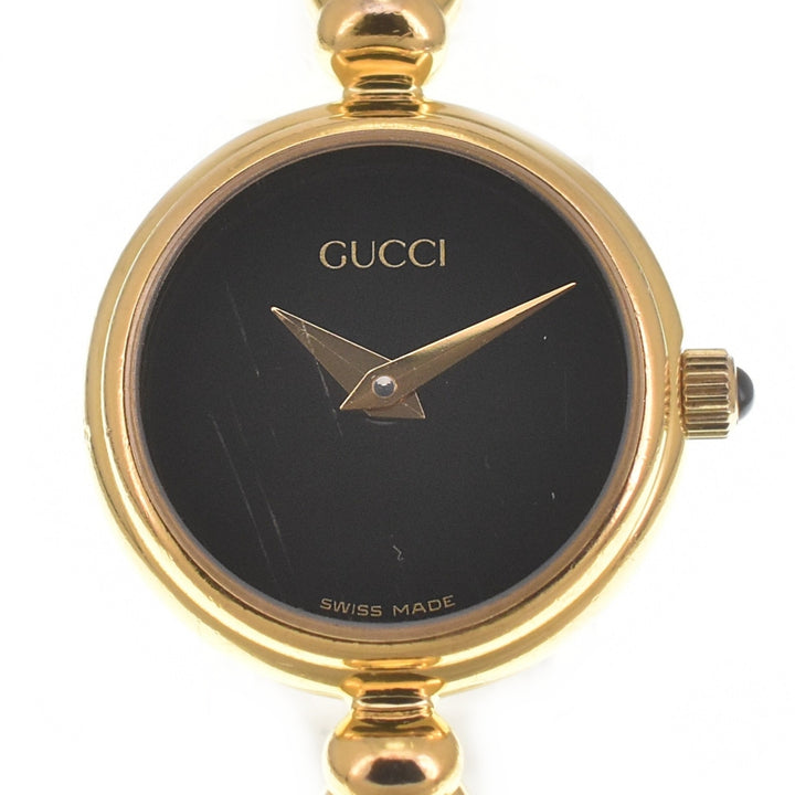 GUCCI Bangle 2700.2.L Gold Plated black Dial Quartz Ladies
 Watch K#139481