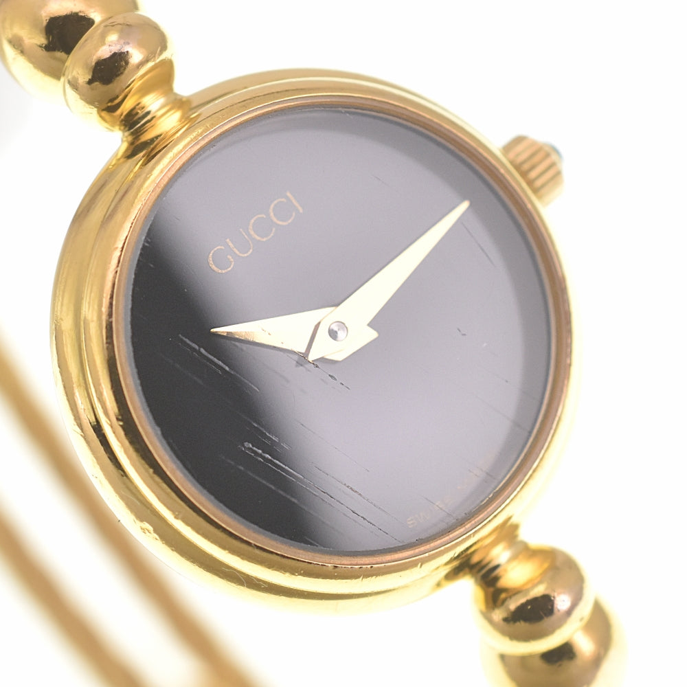 GUCCI Bangle 2700.2.L Gold Plated black Dial Quartz Ladies
 Watch K#139481