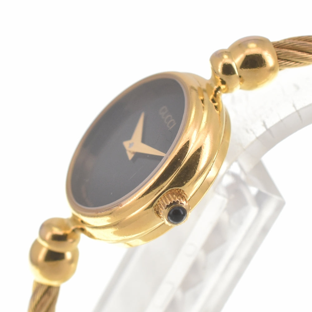 GUCCI Bangle 2700.2.L Gold Plated black Dial Quartz Ladies
 Watch K#139481