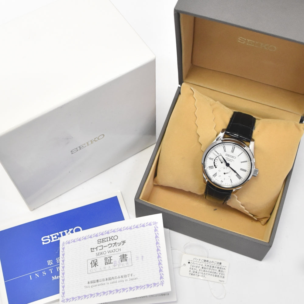 with paper SEIKO Pureza SARW011 Enamel Dial Power Reserve Date white Dial Automatic Men's
 Watch G#139716