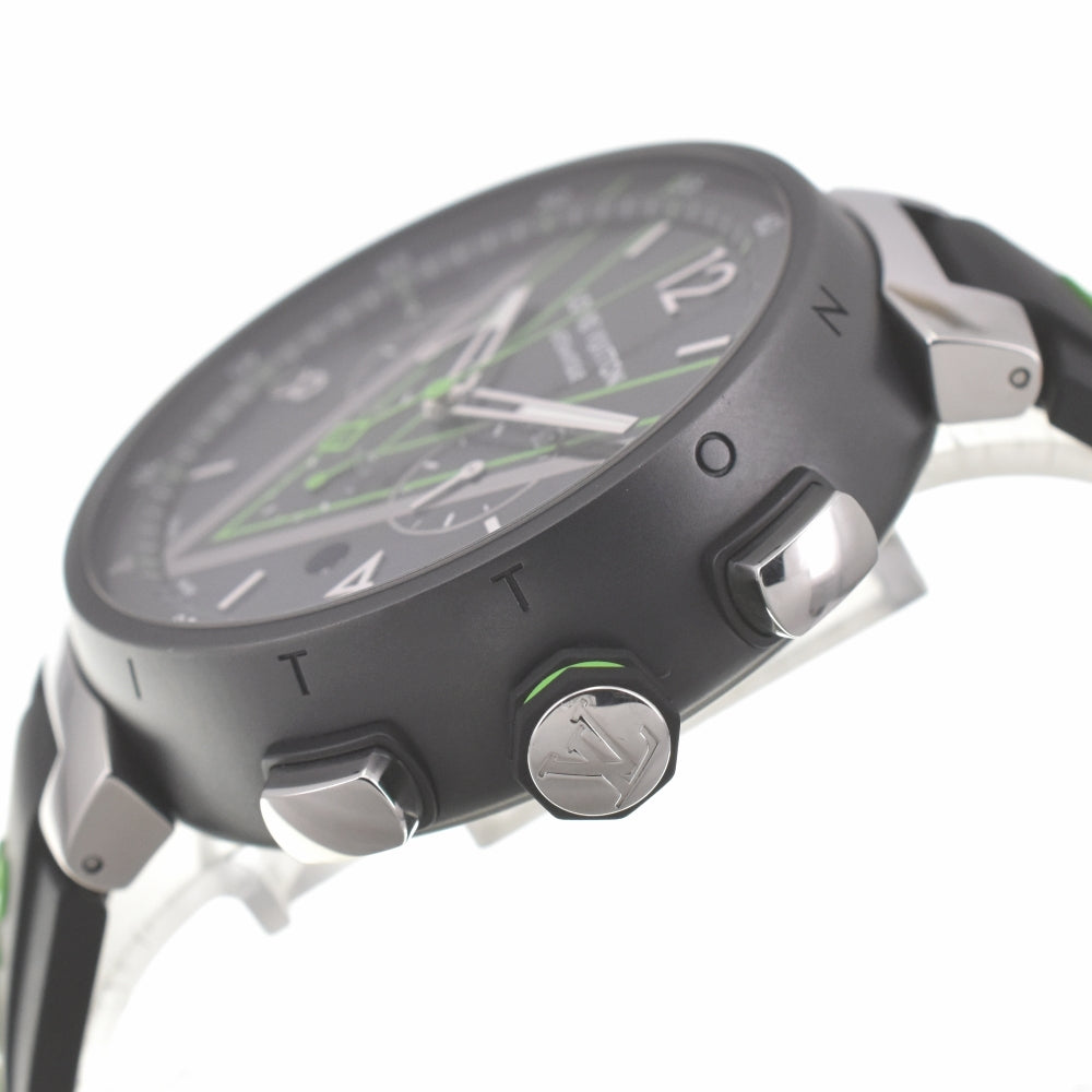 with paper LOUIS VUITTON Tambour Damier Graphite Lace QA130Z Black/Gray/Green Dial Automatic Men's
 Watch □#139966