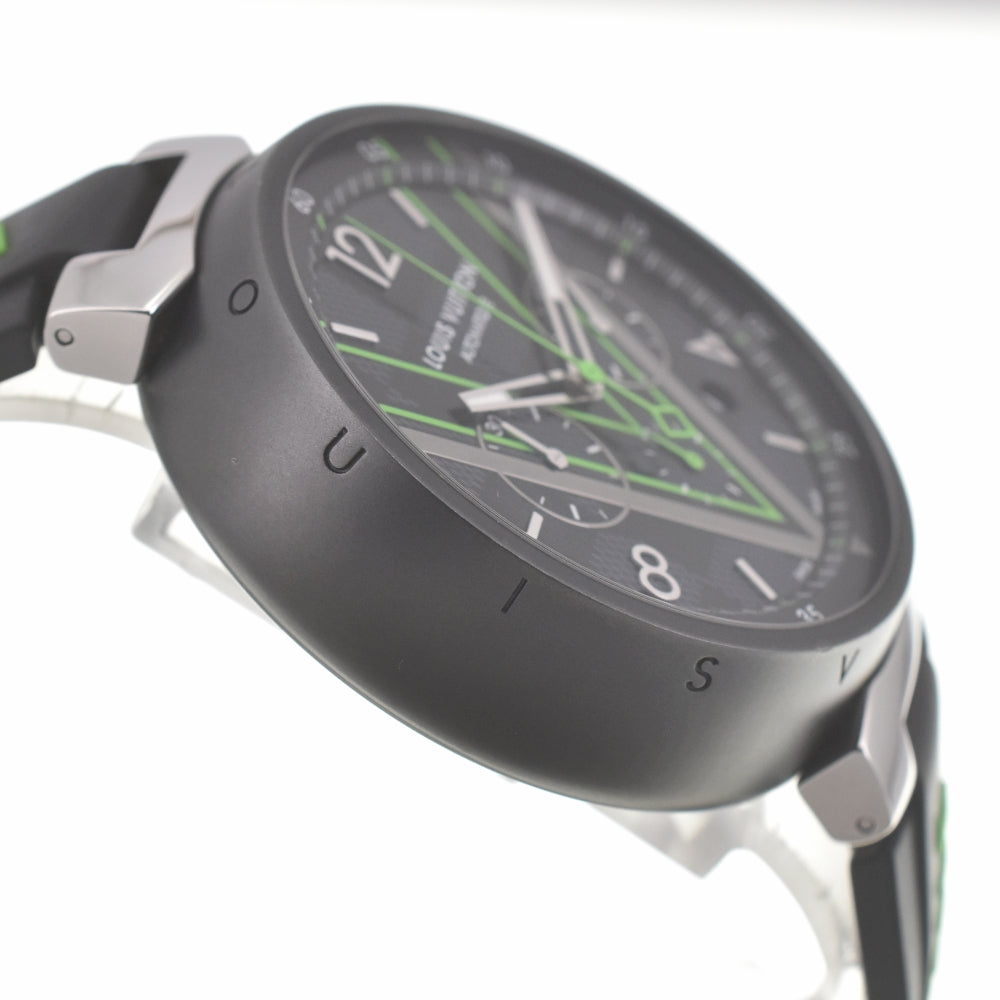 with paper LOUIS VUITTON Tambour Damier Graphite Lace QA130Z Black/Gray/Green Dial Automatic Men's
 Watch □#139966