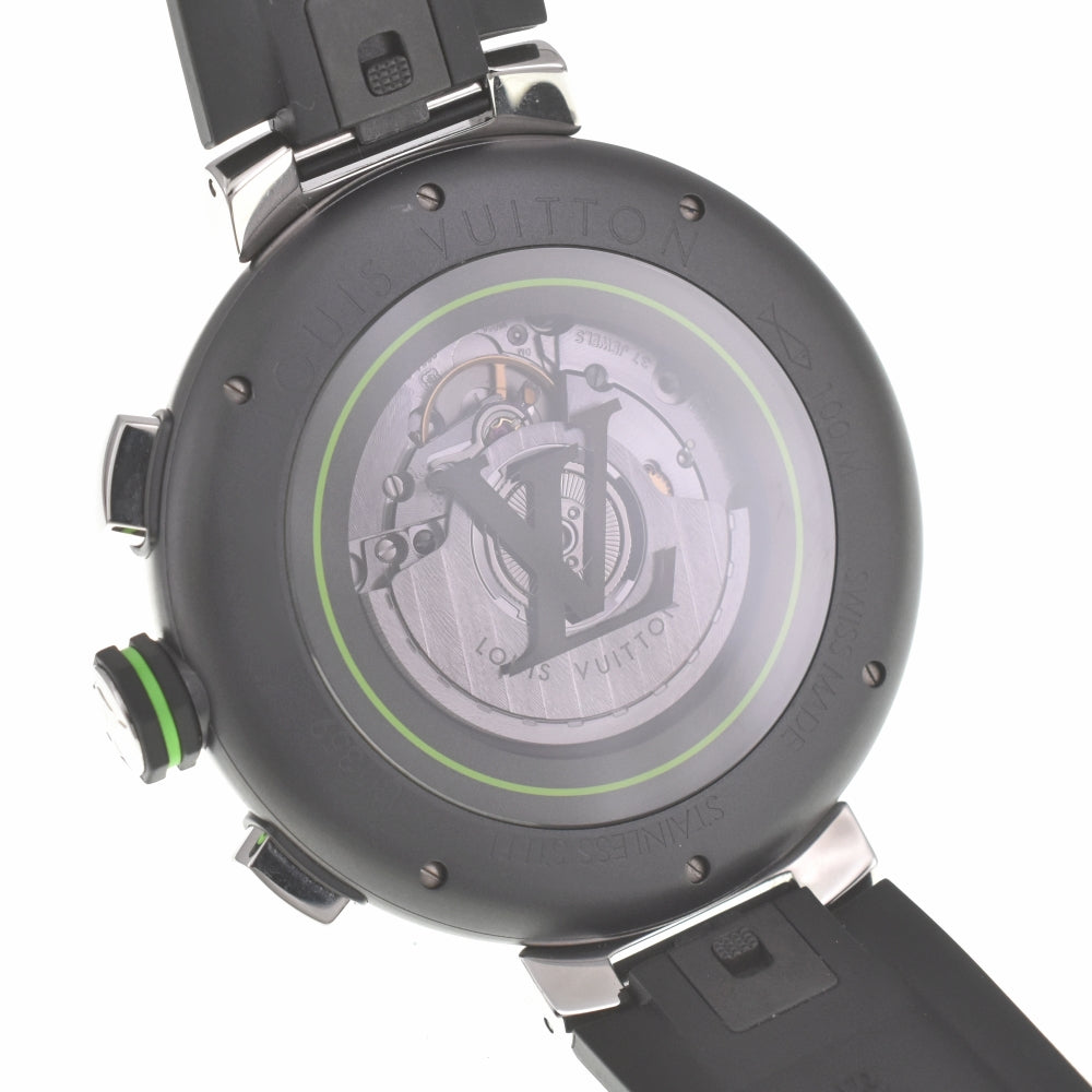 with paper LOUIS VUITTON Tambour Damier Graphite Lace QA130Z Black/Gray/Green Dial Automatic Men's
 Watch □#139966