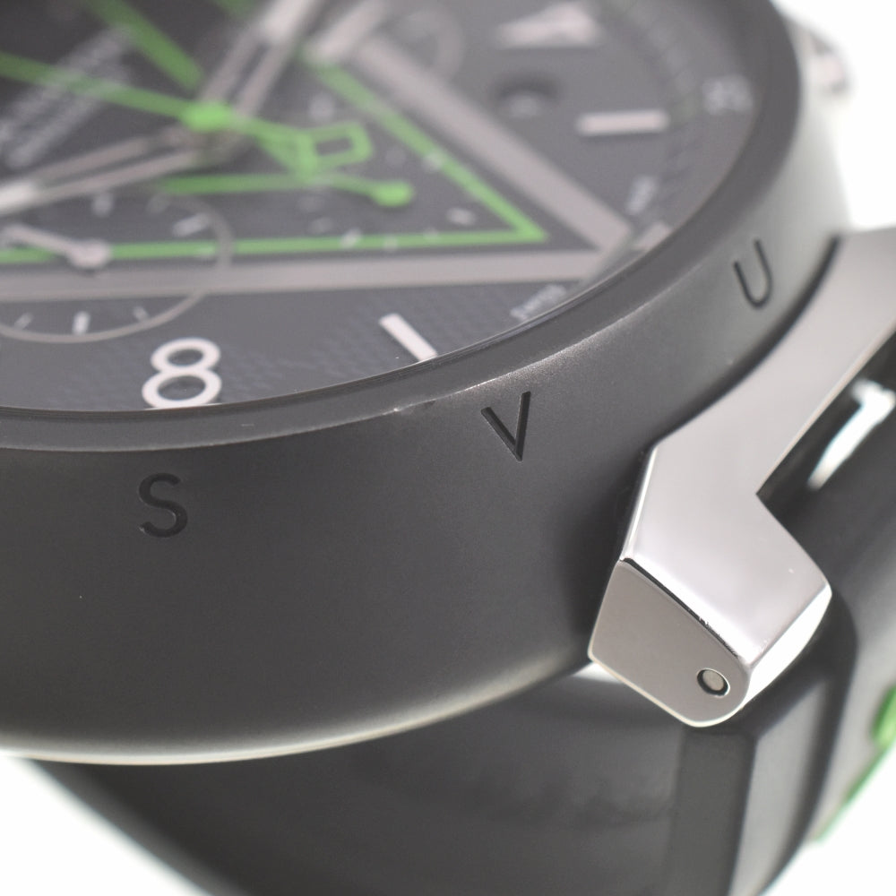 with paper LOUIS VUITTON Tambour Damier Graphite Lace QA130Z Black/Gray/Green Dial Automatic Men's
 Watch □#139966