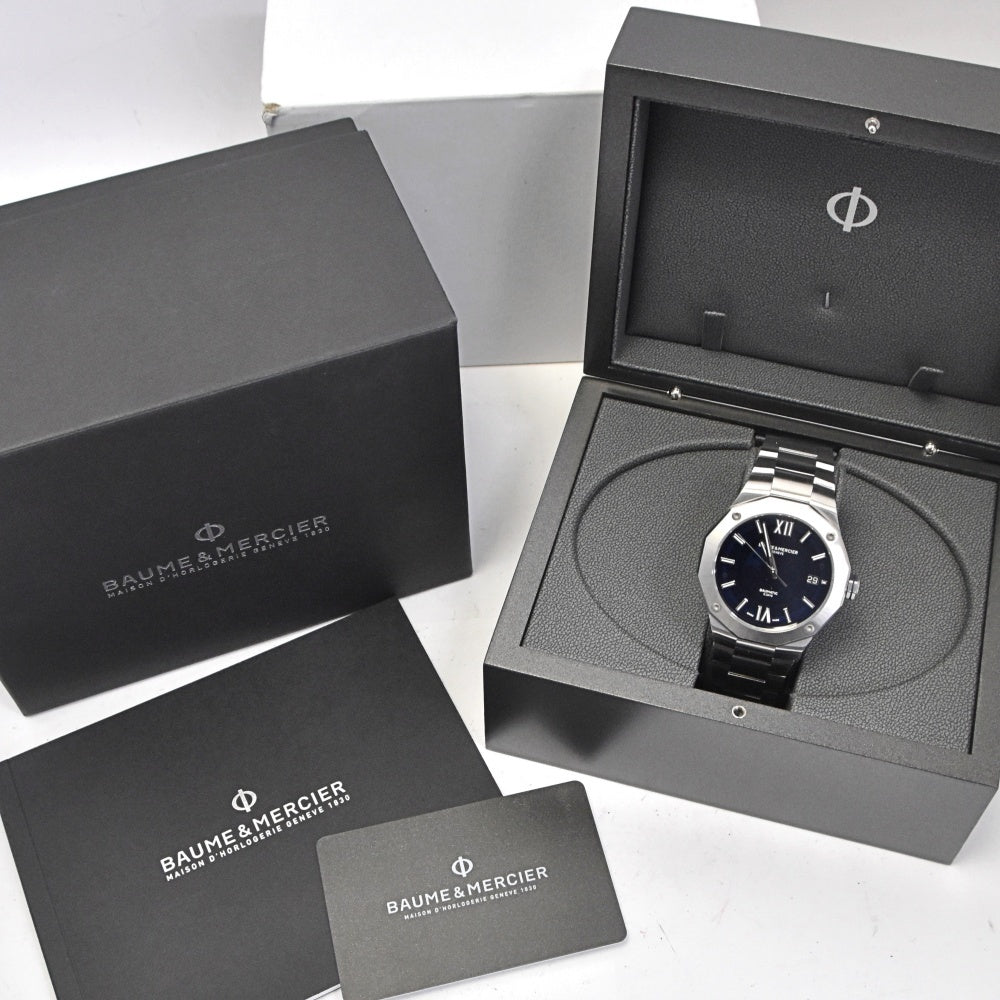 with paper Baume & Mercier Riviera Baumatic 1.7" M0A10616 Date Moke Blue Sapphire (Blue Skeleton) Dial Automatic Men's
 Watch □#140137