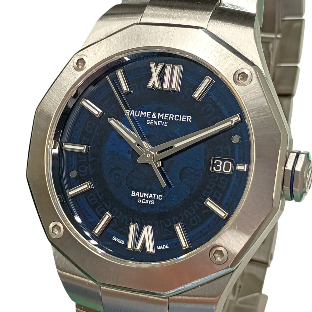 with paper Baume & Mercier Riviera Baumatic 1.7" M0A10616 Date Moke Blue Sapphire (Blue Skeleton) Dial Automatic Men's
 Watch □#140137