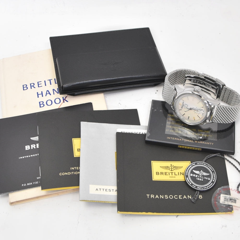 with paper BREITLING Transocean A16310 Small second Big date White shell Dial Automatic Men's
 Watch M#140161