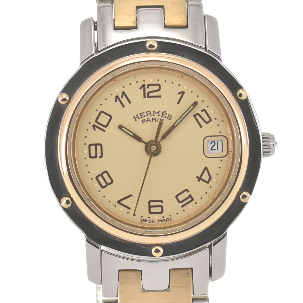 HERMES Clipper CL4.220 Stainless Steel/Gold Plated D Buckle beige Dial Quartz Ladies
 Watch N#140222