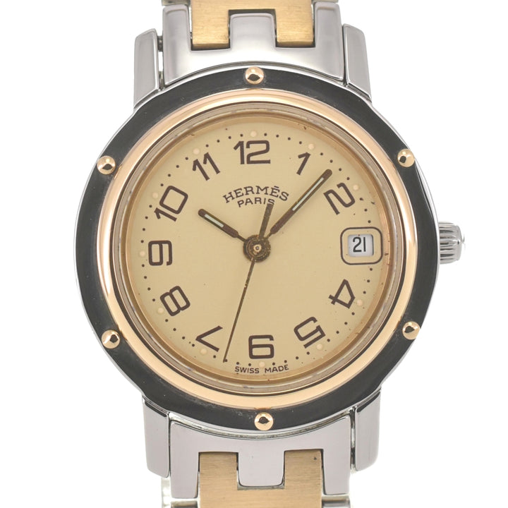 HERMES Clipper CL4.220 Stainless Steel/Gold Plated D Buckle beige Dial Quartz Ladies
 Watch N#140222