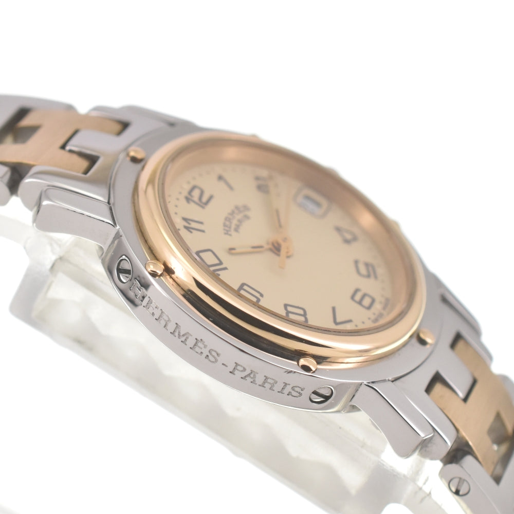 HERMES Clipper CL4.220 Stainless Steel/Gold Plated D Buckle beige Dial Quartz Ladies
 Watch N#140222
