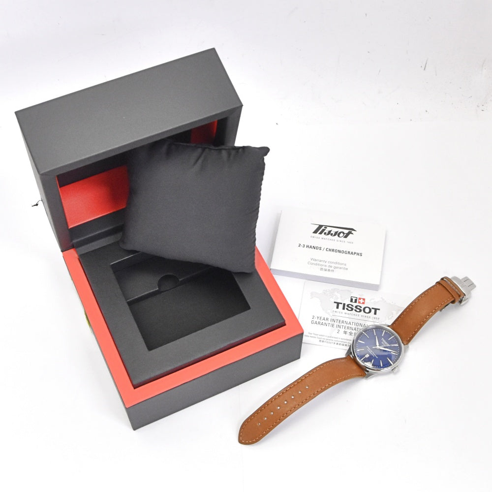 with paper TISSOT Shuman de Tourel T139.807.11.048.00 Powermatic 80 blue Dial Automatic Men's
 Watch K#140284