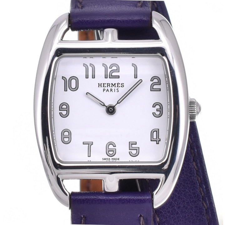 with paper HERMES Cape Cod Tonneau CT1.210 Stainless Steel / Leather Double Tour white Dial Quartz Ladies
 Watch L#140287