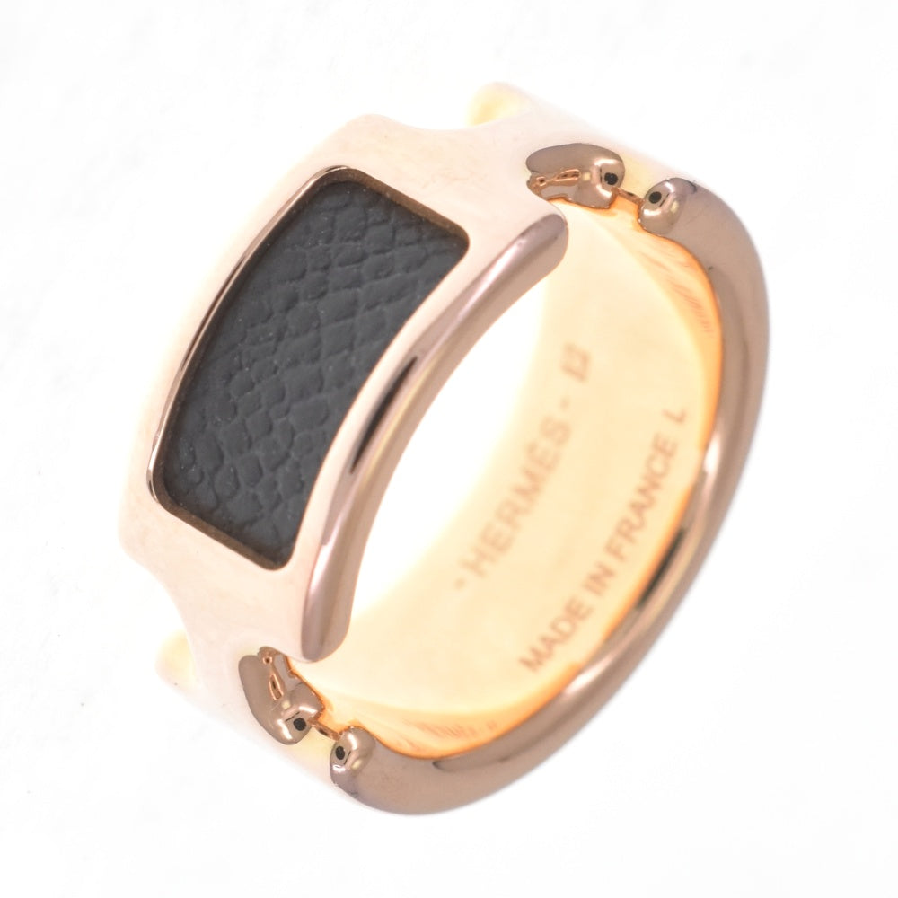 HERMES Olympe Ring Size 56/JP16 Gold Plated Leather Pink Gold Black Ladies
 jewelry S#140430