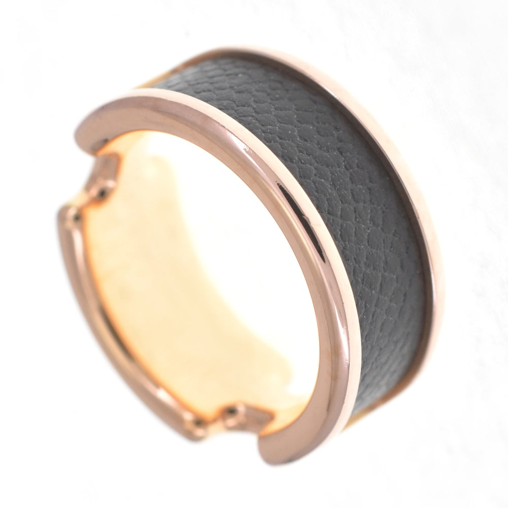 HERMES Olympe Ring Size 56/JP16 Gold Plated Leather Pink Gold Black Ladies
 jewelry S#140430