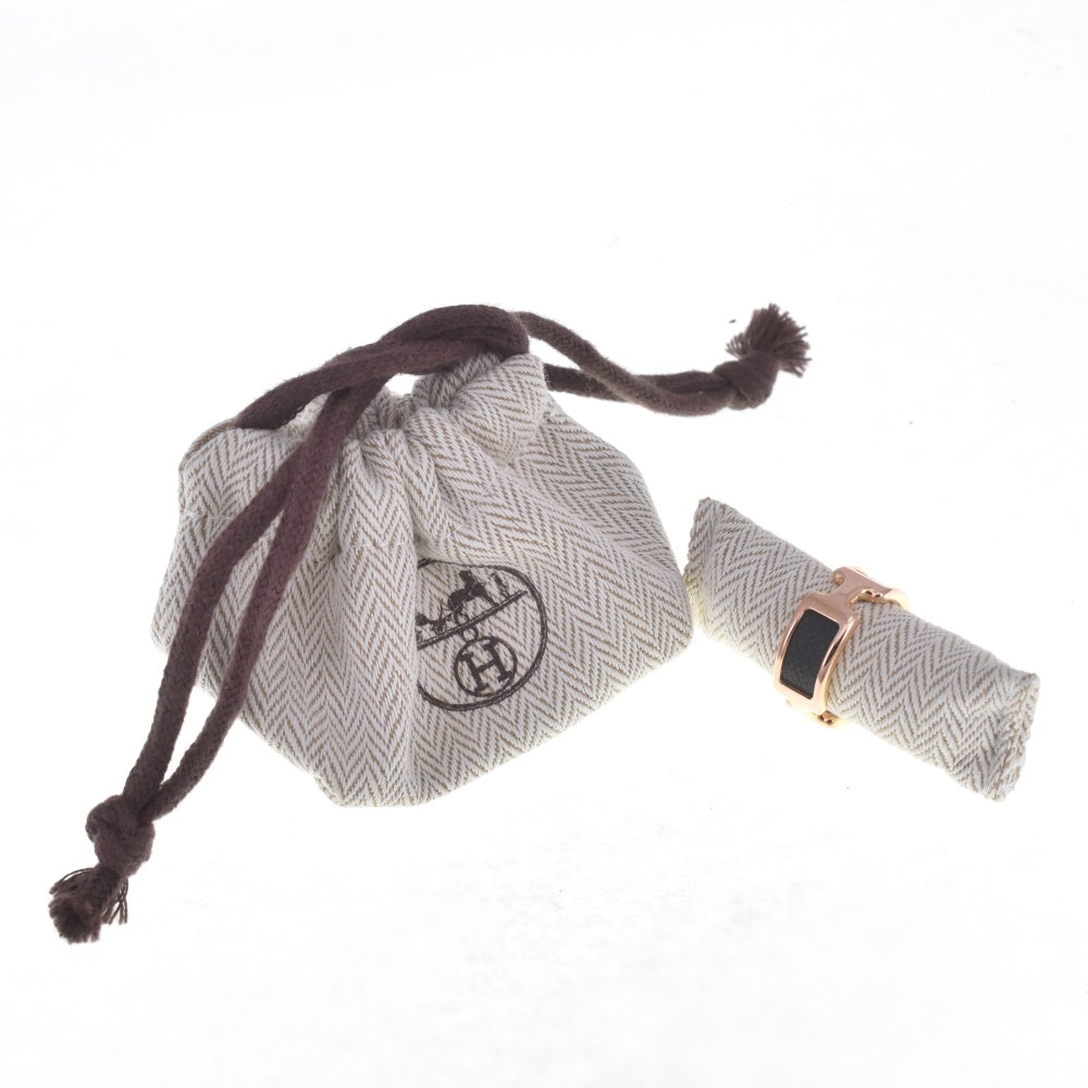 HERMES Olympe Ring Size 56/JP16 Gold Plated Leather Pink Gold Black Ladies
 jewelry S#140430