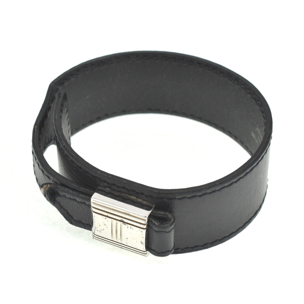 HERMES Artemis Bracelet Leather Metal Black Ladies
 jewelry S#140440