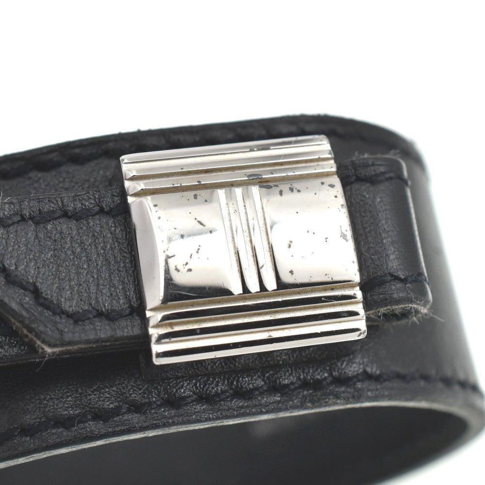 HERMES Artemis Bracelet Leather Metal Black Ladies
 jewelry S#140440