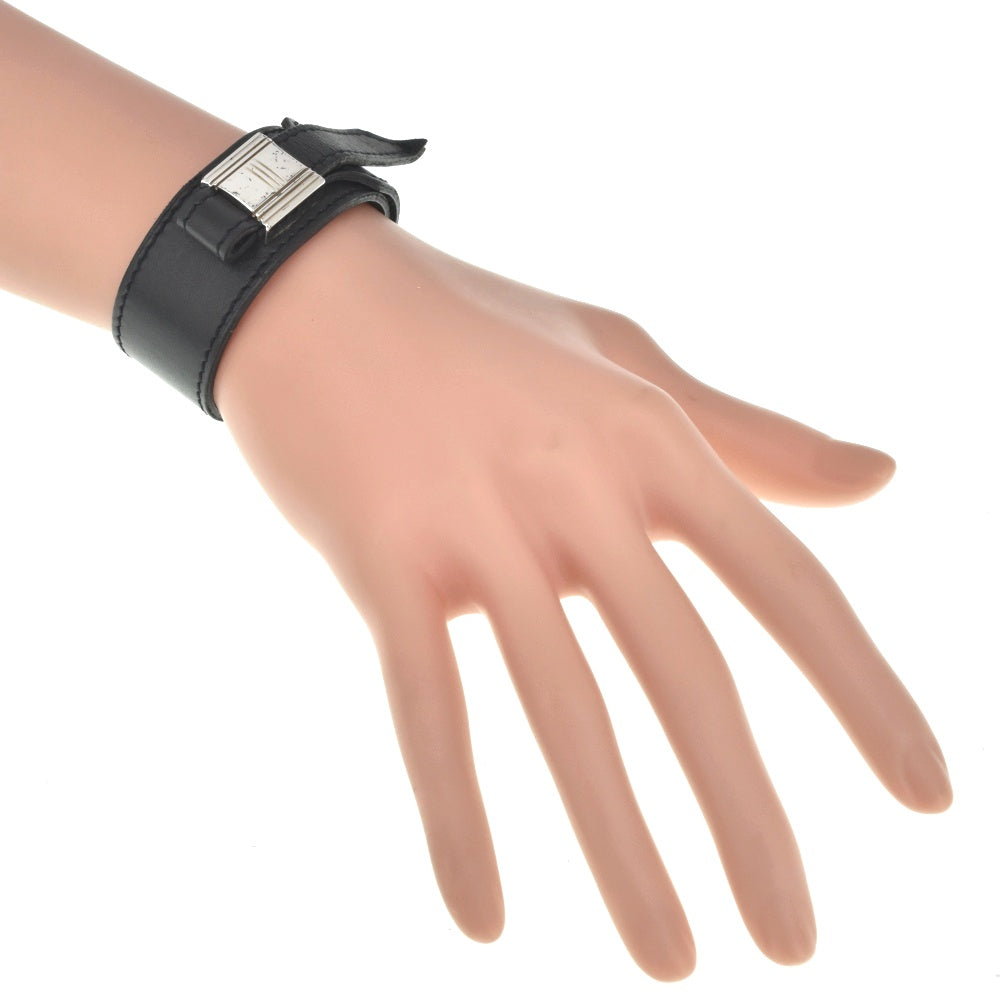 HERMES Artemis Bracelet Leather Metal Black Ladies
 jewelry S#140440