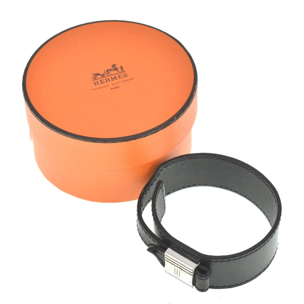 HERMES Artemis Bracelet Leather Metal Black Ladies
 jewelry S#140440