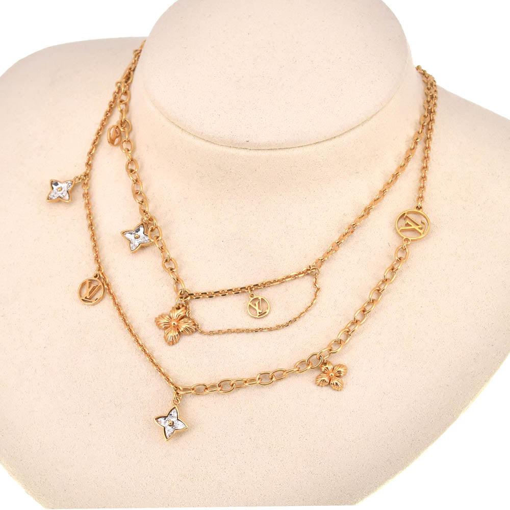 LOUIS VUITTON Necklace Collier Blooming Strass M68374 Gold Plated Ladies
 jewelry S#140462