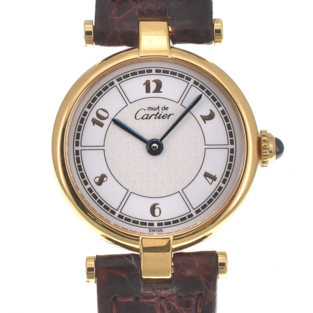 CARTIER Must W1009854 SV925 (Gold Plated) / Leather white Dial Quartz Ladies
 Watch M#140507