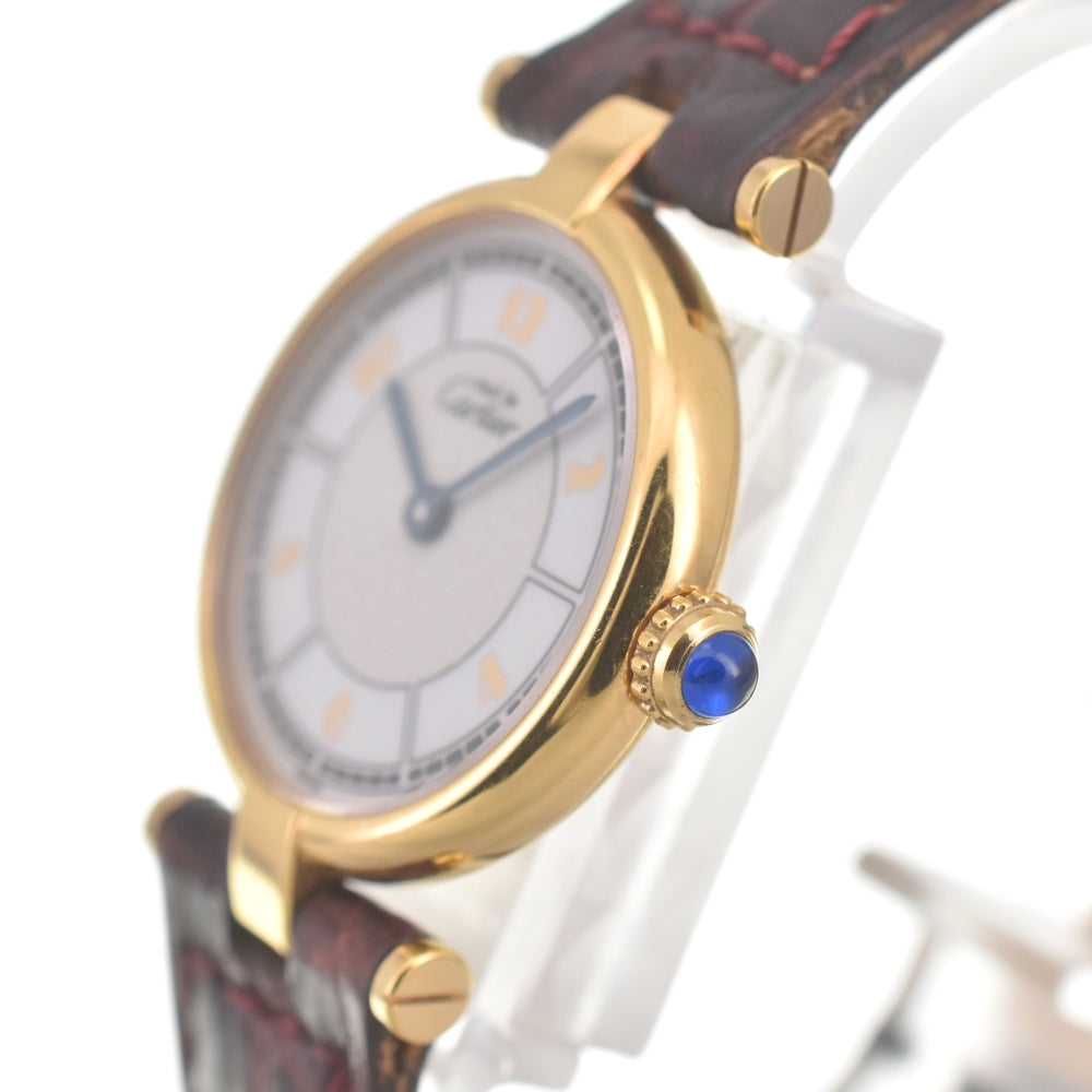 CARTIER Must W1009854 SV925 (Gold Plated) / Leather white Dial Quartz Ladies
 Watch M#140507