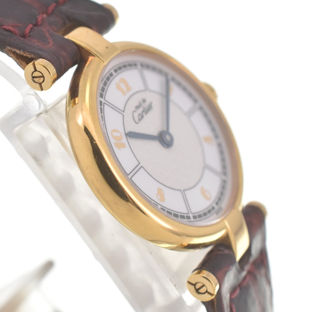 CARTIER Must W1009854 SV925 (Gold Plated) / Leather white Dial Quartz Ladies
 Watch M#140507