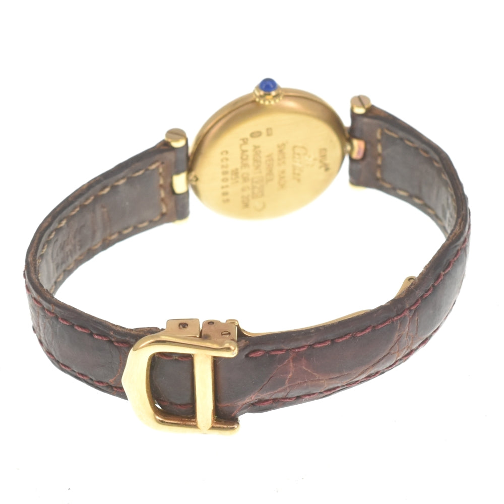 CARTIER Must W1009854 SV925 (Gold Plated) / Leather white Dial Quartz Ladies
 Watch M#140507