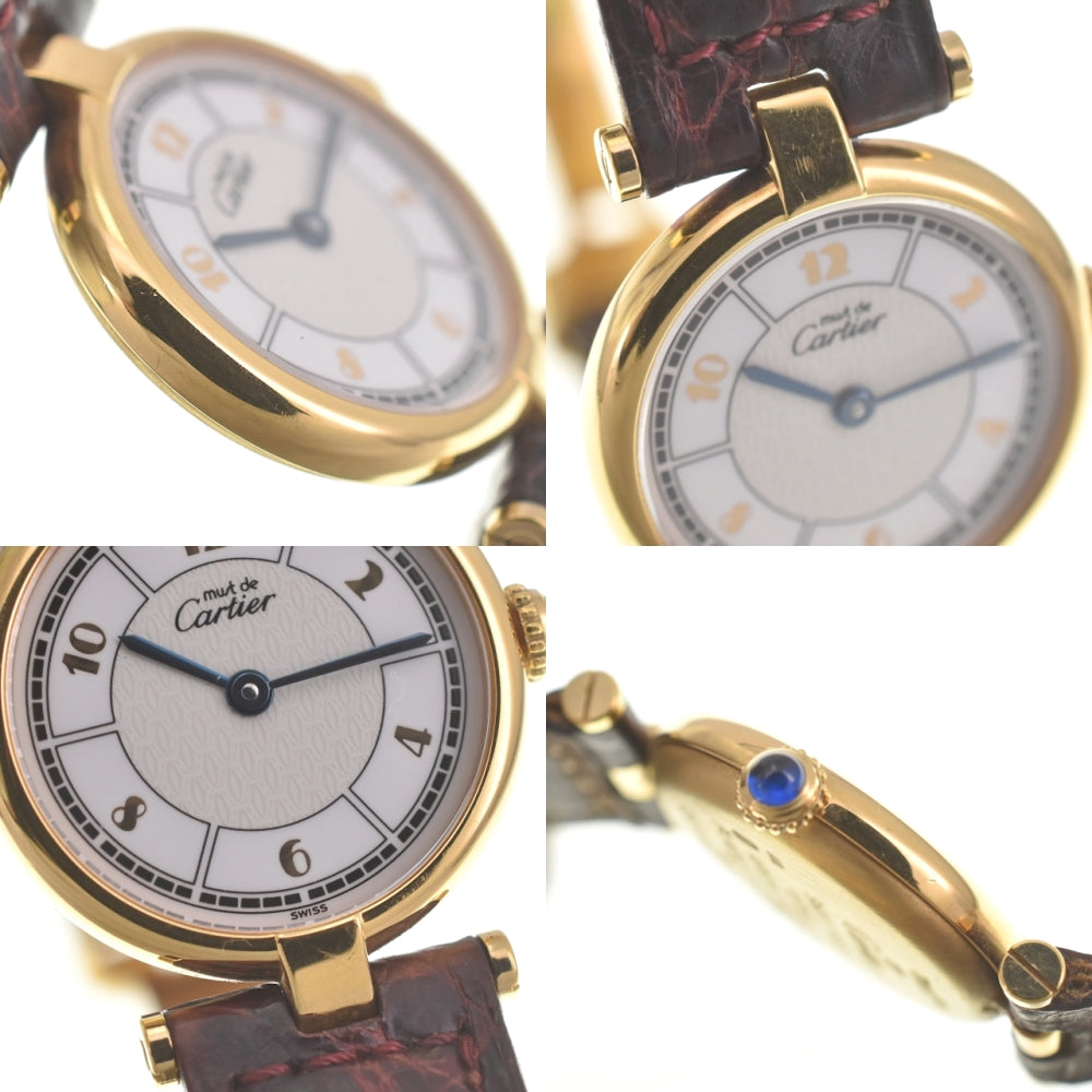 CARTIER Must W1009854 SV925 (Gold Plated) / Leather white Dial Quartz Ladies
 Watch M#140507