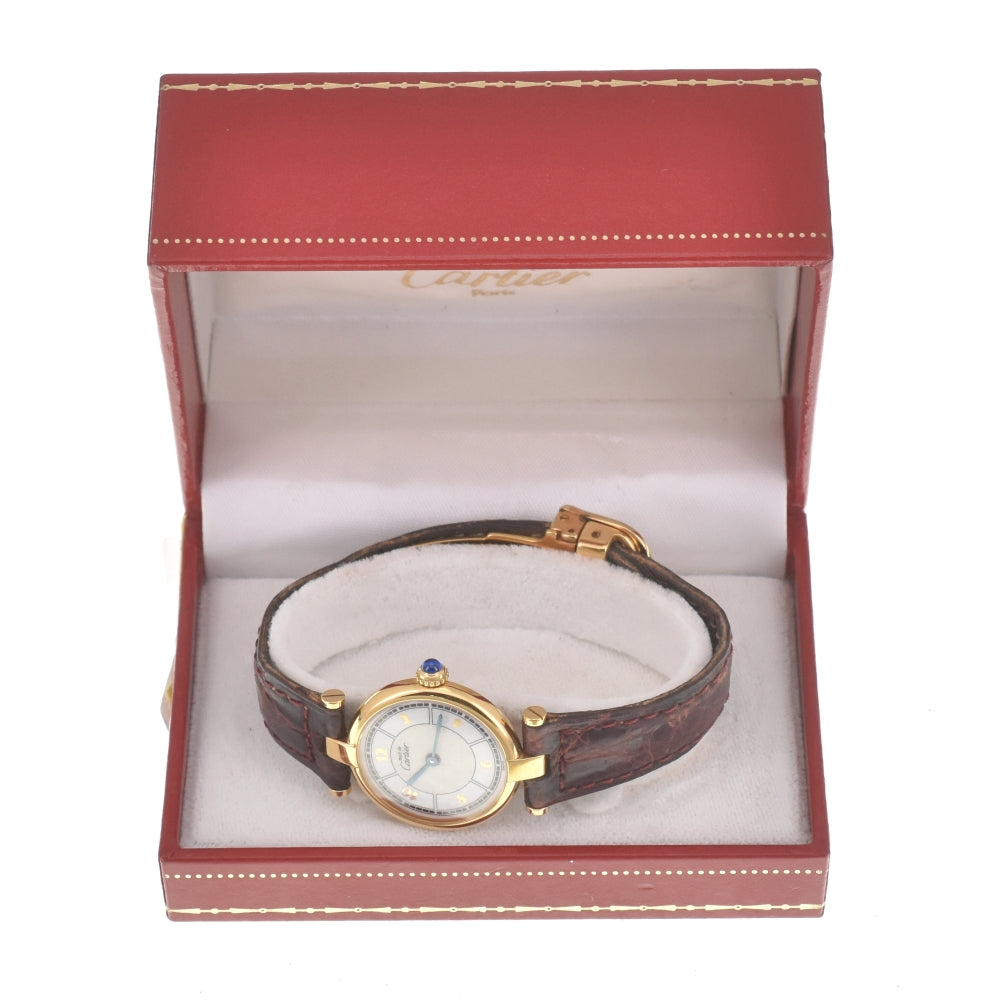CARTIER Must W1009854 SV925 (Gold Plated) / Leather white Dial Quartz Ladies
 Watch M#140507
