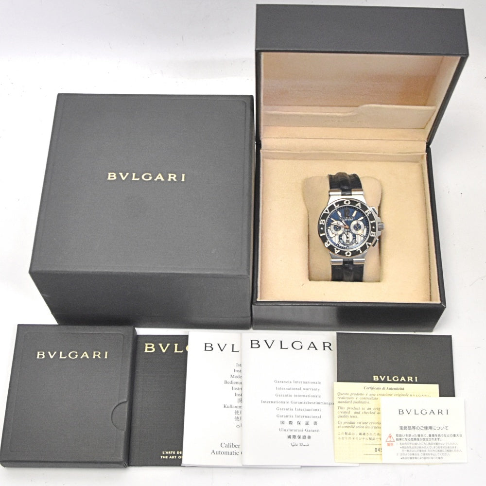 with paper BVLGARI Diagono Caribillo 303 DG42C3SWGLDCH K18WGBezel chronograph blue Dial Automatic Men's
 Watch O#140521