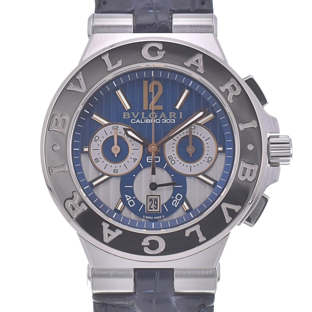 with paper BVLGARI Diagono Caribillo 303 DG42C3SWGLDCH K18WGBezel chronograph blue Dial Automatic Men's
 Watch O#140521