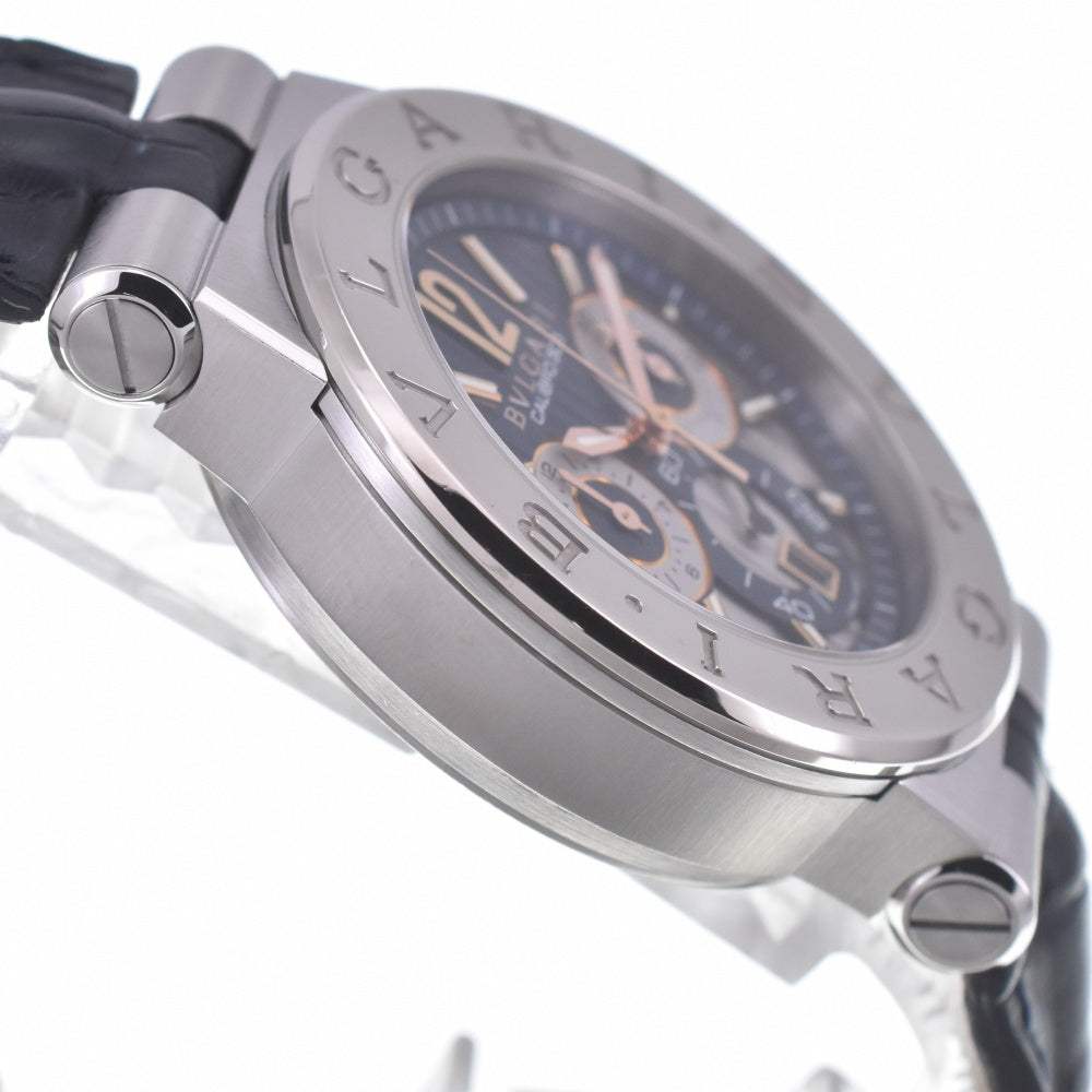 with paper BVLGARI Diagono Caribillo 303 DG42C3SWGLDCH K18WGBezel chronograph blue Dial Automatic Men's
 Watch O#140521