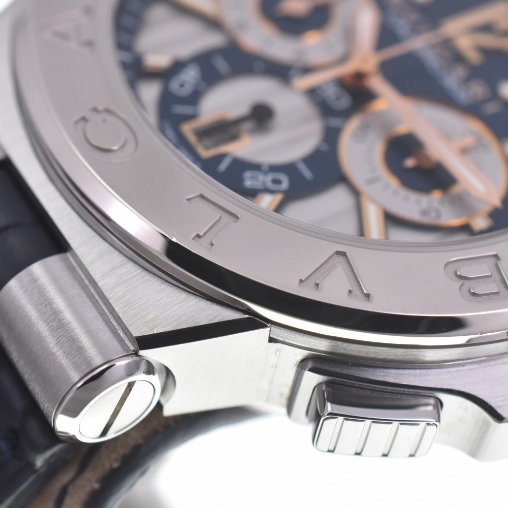 with paper BVLGARI Diagono Caribillo 303 DG42C3SWGLDCH K18WGBezel chronograph blue Dial Automatic Men's
 Watch O#140521