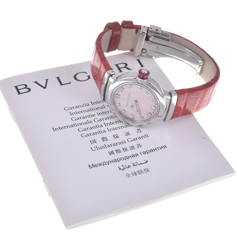 with paper BVLGARI Le chair LU28C2SL/12 12P diamond Pink shell Dial Quartz Ladies
 Watch N#140526