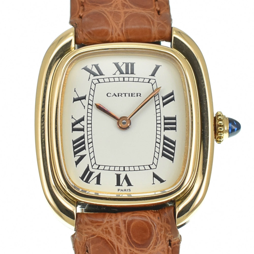 CARTIER Gondouro Rare model K18/leather Ivory Dial Hand Winding Ladies
 Watch Z#140577