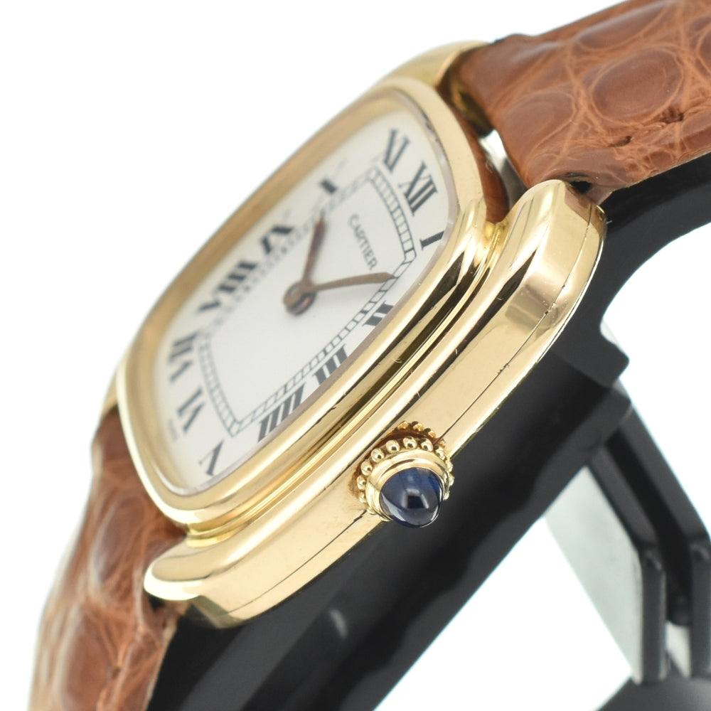 CARTIER Gondouro Rare model K18/leather Ivory Dial Hand Winding Ladies
 Watch Z#140577