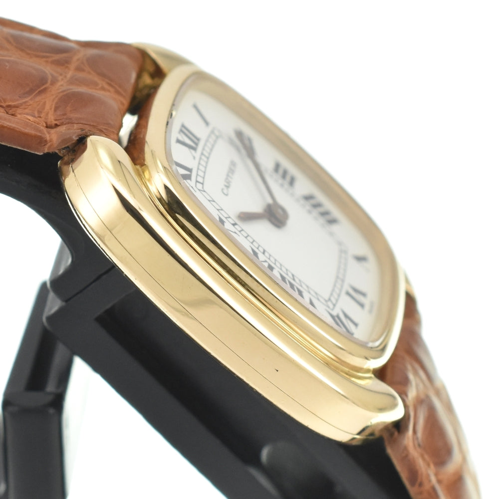 CARTIER Gondouro Rare model K18/leather Ivory Dial Hand Winding Ladies
 Watch Z#140577