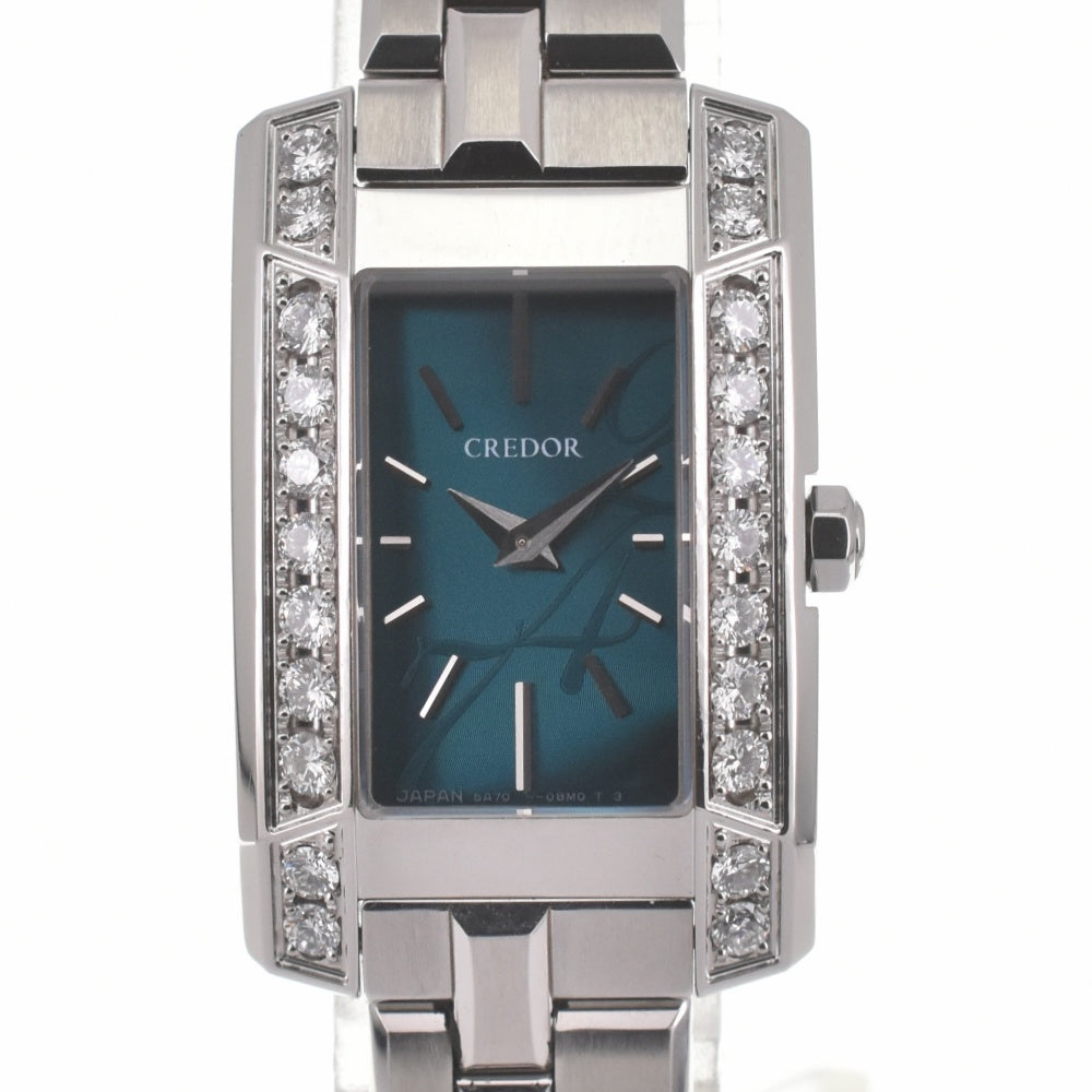 SEIKO CREDOR node GSWE935/5A70-0AY0 Stainless Steel / Diamond Emerald green Dial Quartz Ladies
 Watch L#140620