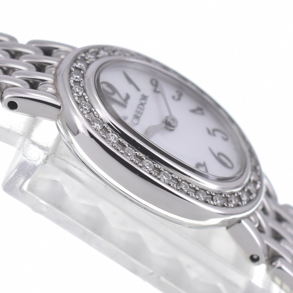 with paper SEIKO CREDOR SIGNO GSTE919 Diamond Bezel White shell Dial Quartz Ladies
 Watch O#140621