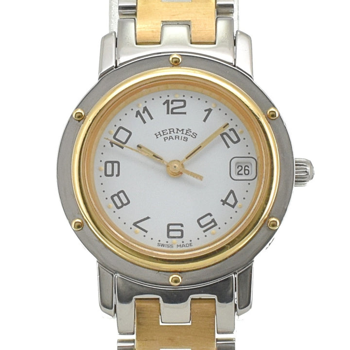 HERMES Clipper CL4.220 Stainless Steel/Gold Plated D Buckle white Dial Quartz Ladies
 Watch E#140662