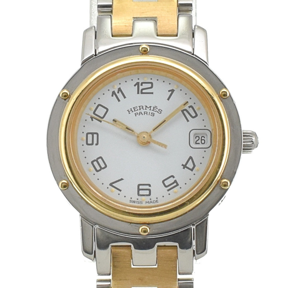 HERMES Clipper CL4.220 Stainless Steel/Gold Plated D Buckle white Dial Quartz Ladies
 Watch E#140662