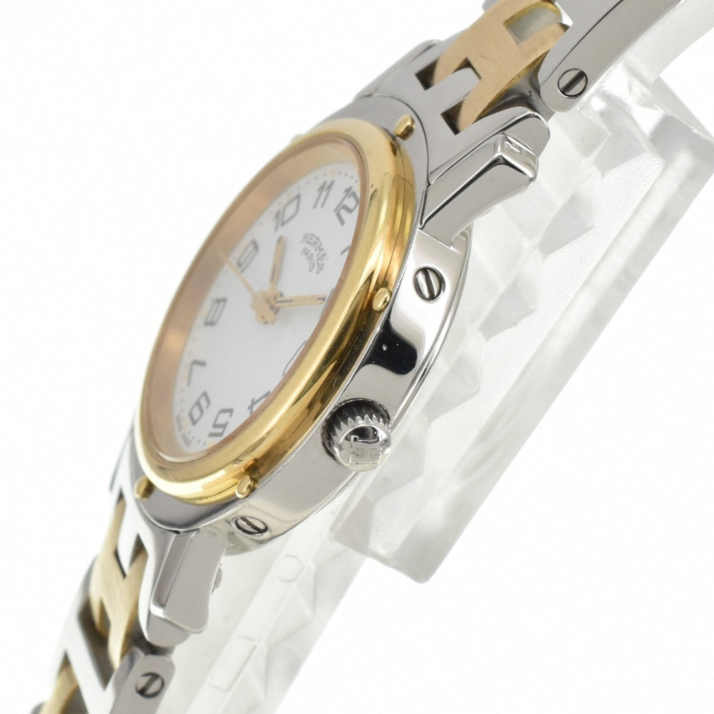 HERMES Clipper CL4.220 Stainless Steel/Gold Plated D Buckle white Dial Quartz Ladies
 Watch E#140662