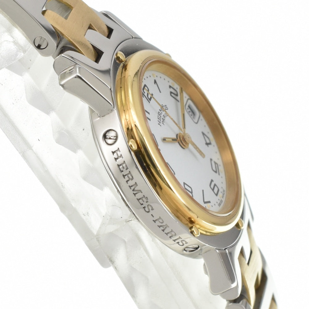 HERMES Clipper CL4.220 Stainless Steel/Gold Plated D Buckle white Dial Quartz Ladies
 Watch E#140662
