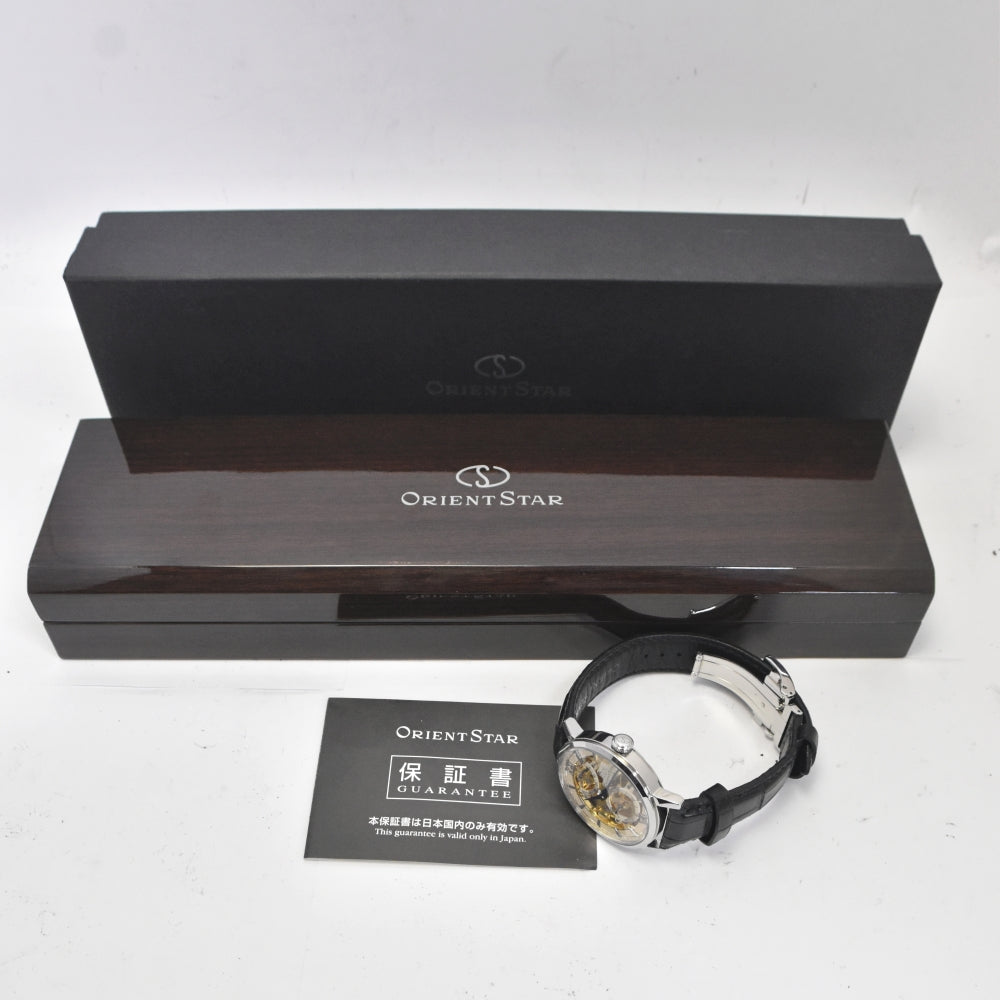 with paper ORIENT STAR Classic skeleton WZ0041DX Power reserve Small second skeleton Dial Hand Winding Men's
 Watch M#140677