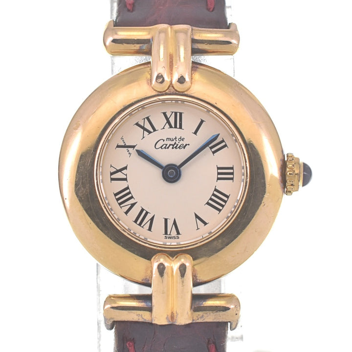with paper CARTIER Must Colisee SM Vermeil 590002 SV925 (Gold Plated) / Leather Ivory Dial Quartz Ladies
 Watch N#140754