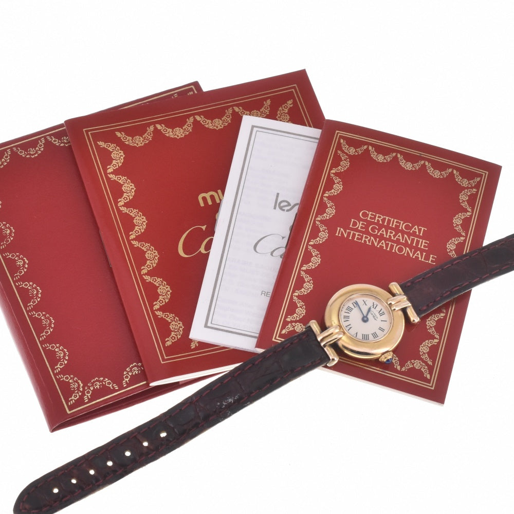 with paper CARTIER Must Colisee SM Vermeil 590002 SV925 (Gold Plated) / Leather Ivory Dial Quartz Ladies
 Watch N#140754